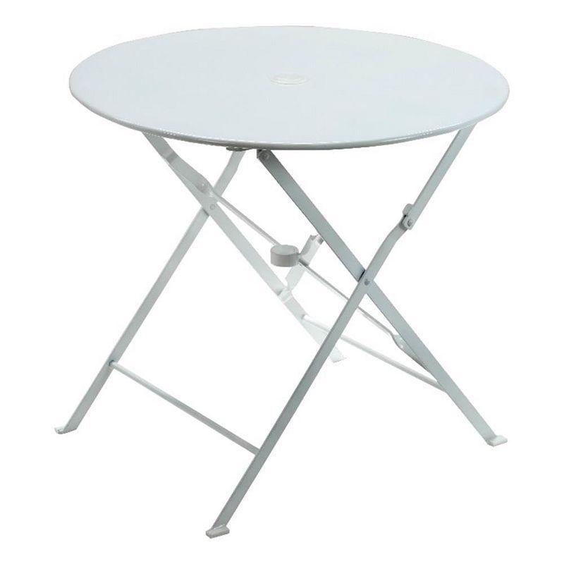 Carolina Living Bistro 30" Round Folding Outdoor Table - Umbrella Hole - White