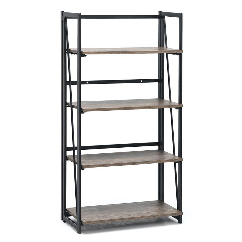 Tangkula 4 Tiers Folding Bookshelf Home Office Industrial Bookcase Standing Shelving Unit for Decorations & Storage