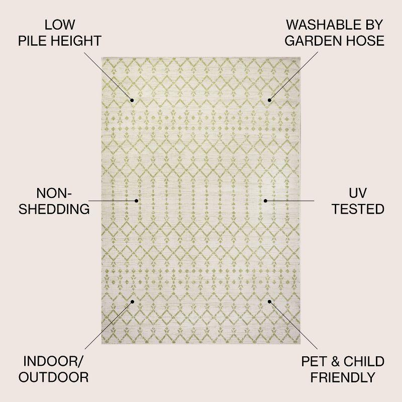 3' x 5' Ourika Moroccan Geometric Textured Weave Indoor/Outdoor Area Rug, Cream/Green - JONATHAN Y