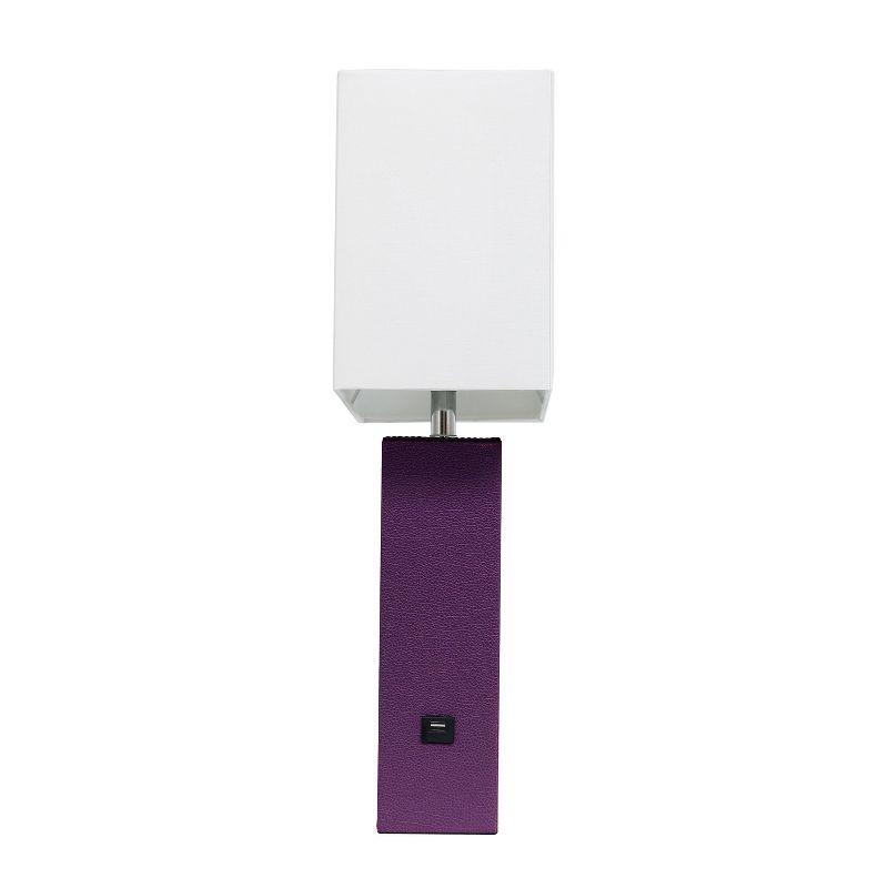 Modern Leather Table Lamp with USB and Fabric Shade Eggplant - Elegant Designs: No Assembly, UL Listed