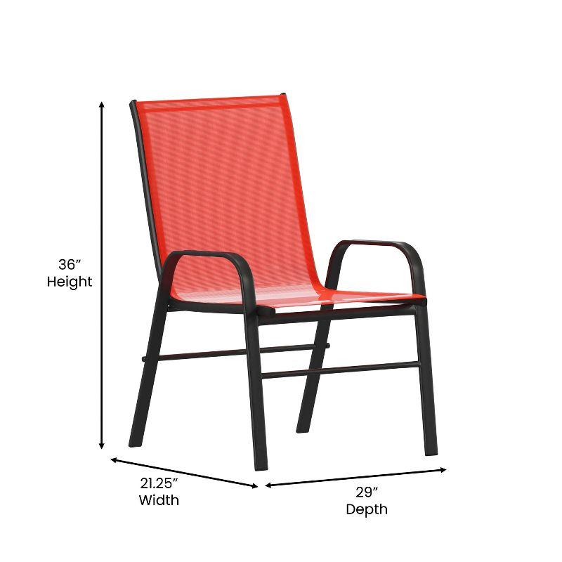Flash Furniture 4 Pack Brazos Series Black Outdoor Stack Chair with Flex Comfort Material and Metal Frame