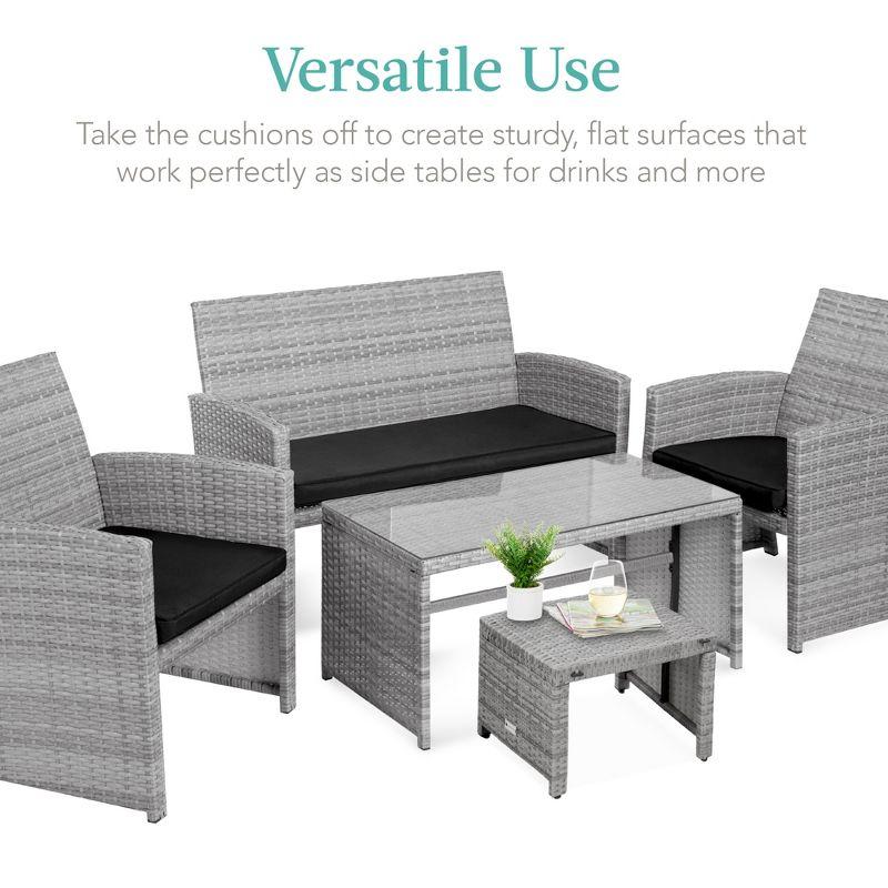 Best Choice Products Set of 2 Multipurpose Patio Wicker Ottomans w/ Removable Cushions - Gray/Black