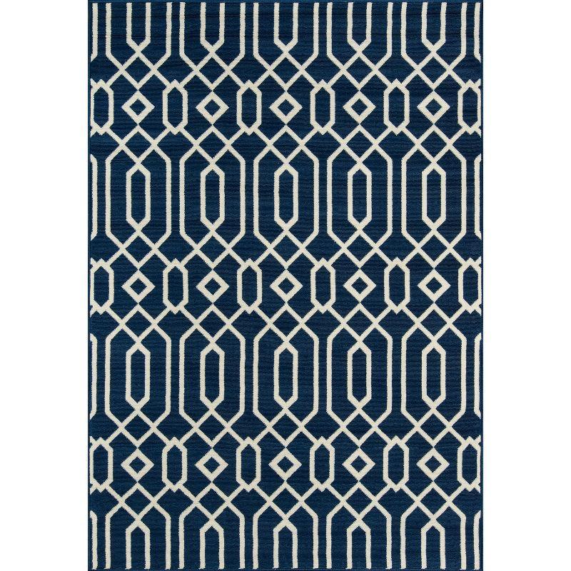 Navy Luxe Nautical 5'3" x 7'6" Flat Woven Outdoor Rug