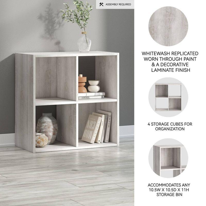 Signature Design by Ashley 23.82" Paxberry 4 Cube Organizer Whitewash: Modern Laminated Bookshelf, Storage Display