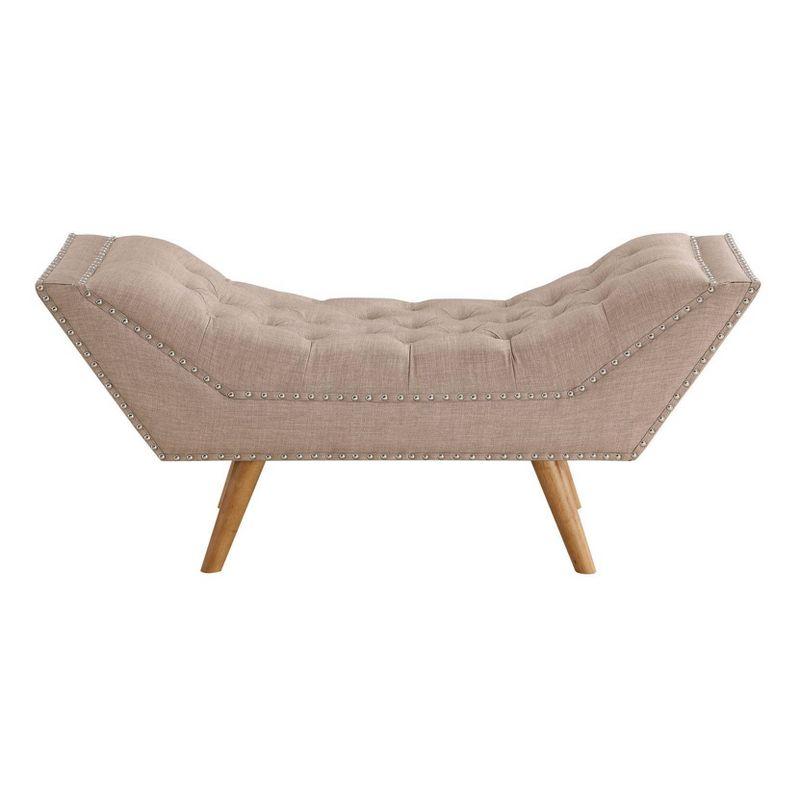 Beige Button Tufted Upholstered Bench with Nailhead Trim