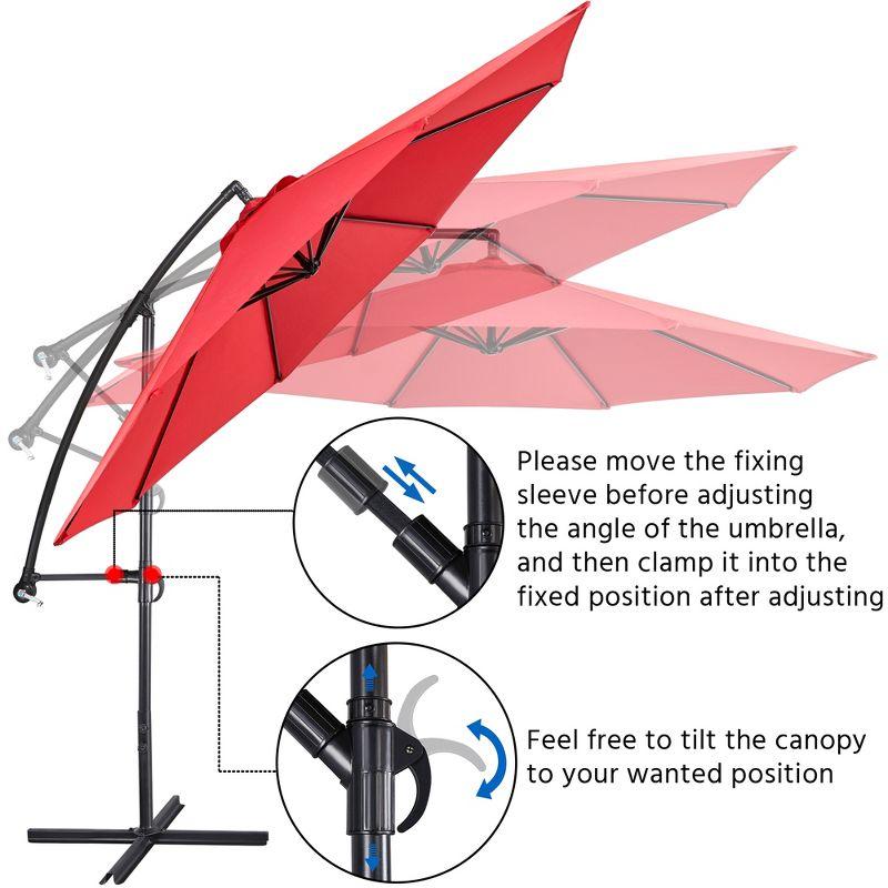 Costway  10 FT Patio Offset Umbrella w/8 Ribs Cross Base Tilt Claret