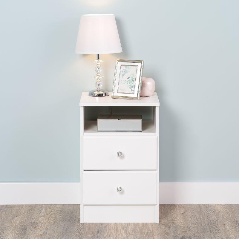 Astrid 2 Drawer Nightstand with Crystal Knobs White - Prepac: Modern Style, Open Shelf Storage