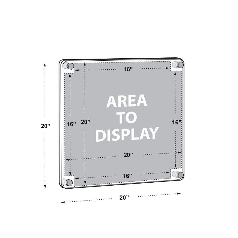 Azar Displays Floating Acrylic Gallery Wall Set of Four Floating Frames with Stand Off Caps: 16” x 16” Graphic Size, Overall Frame Size: 20” x 20” (Set of 4)