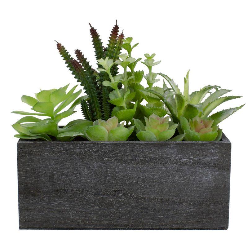 Artificial Green Succulent Arrangement in Black Wooden Planter