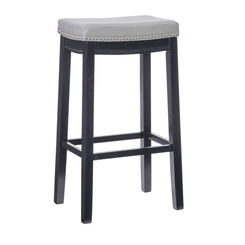 Claridge Backless Faux Leather Nailhead Saddle Barstool Gray - Linon