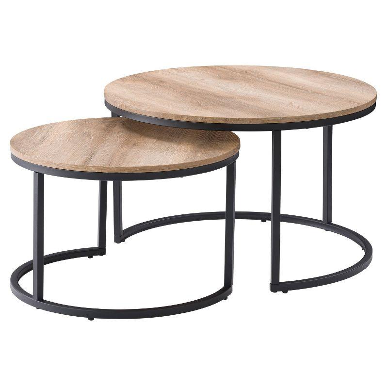Forth Worth Light Brown Wood & Metal Nesting Coffee Table Set