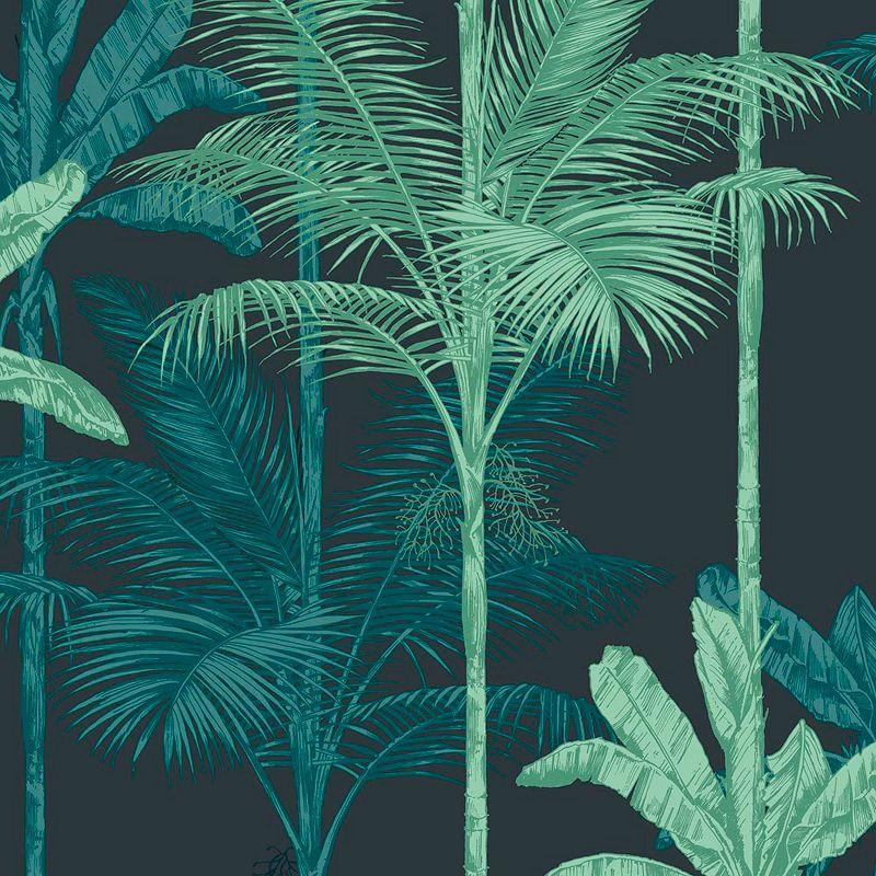 Jungle Mood Green and Black Leaves Tropical Paste the Wall Wallpaper