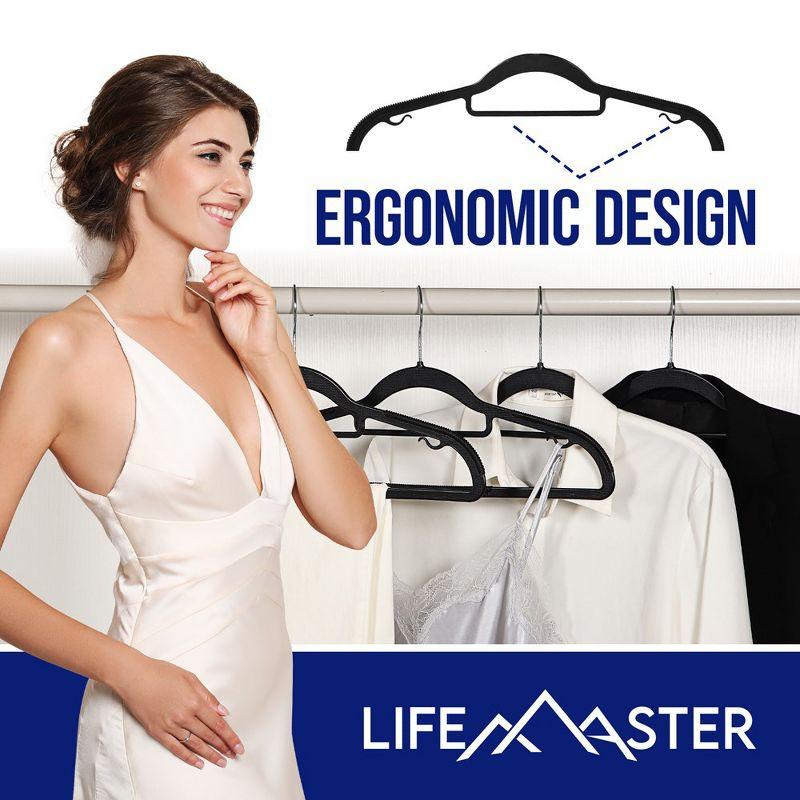 Lifemaster Dry Wet Cloth Hangers with 360° Swivel Hook, Non-Slip, Space-Saving, Sleek Design Black - Pack of 50