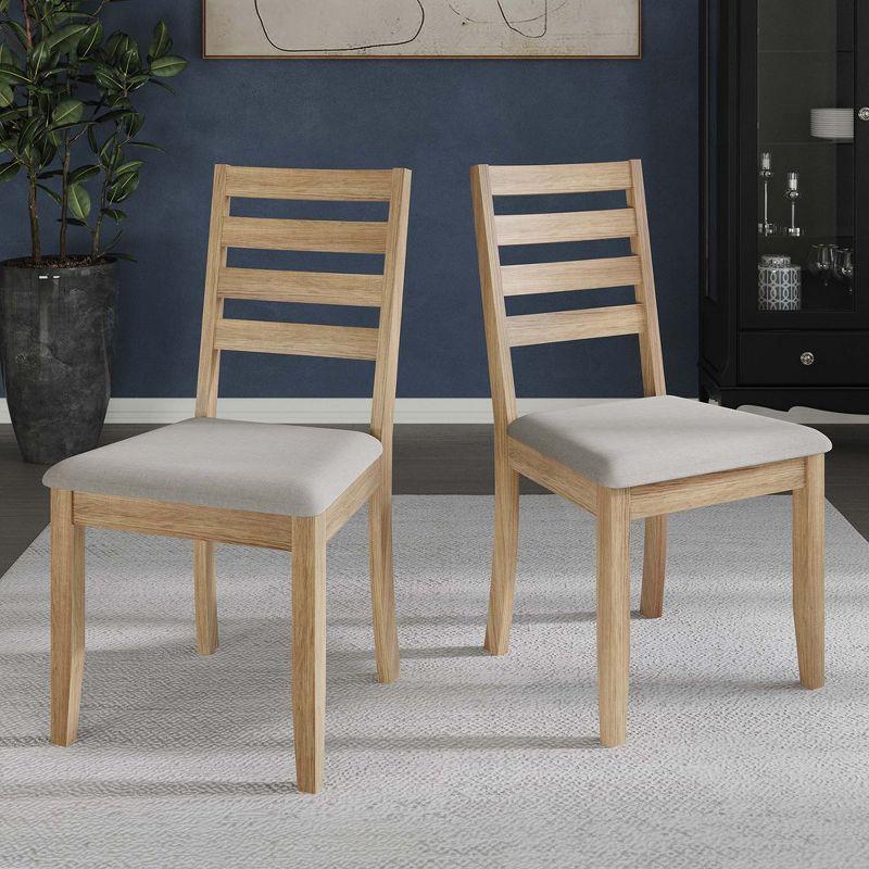 Natural Oak Upholstered Ladderback Side Chair Set