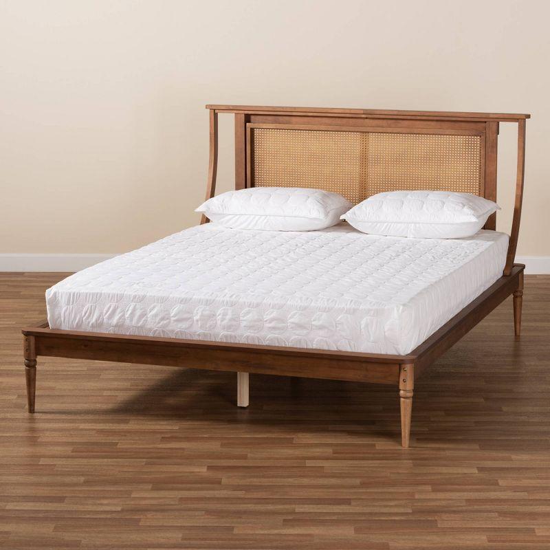 Jamila Wood and Synthetic Rattan Platform Bed Walnut Brown - Baxton Studio