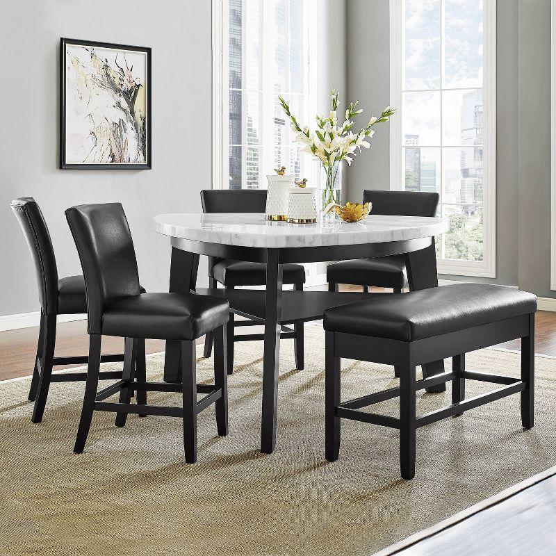 Transitional 60" Round Marble & Wood Counter Height Dining Table