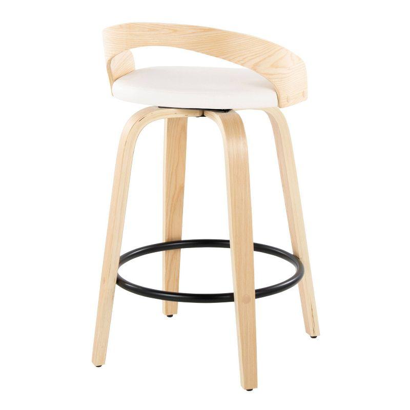 Set of 2 White Swivel Counter Stools with Wood Legs