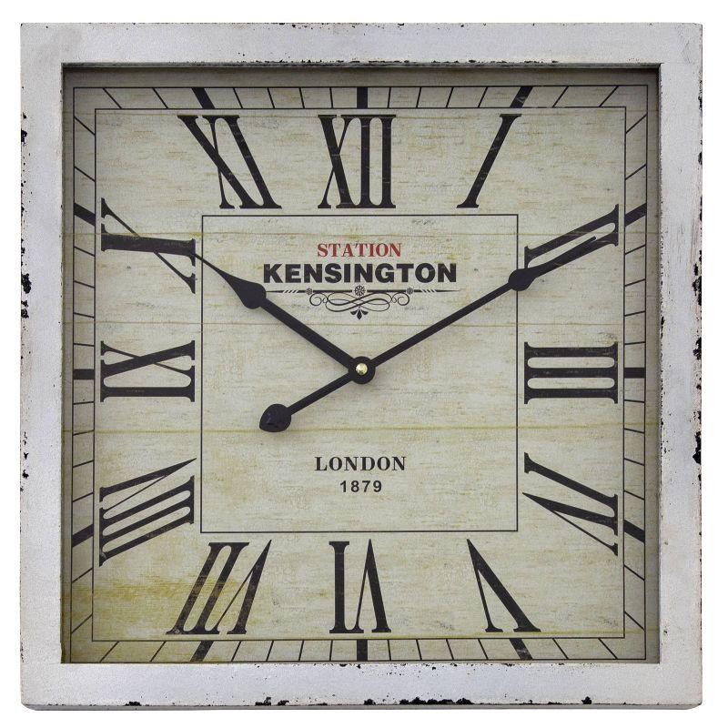 Distressed White Square Wooden Wall Clock with Roman Numerals