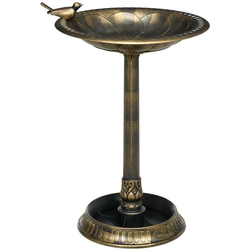 Bronze 28" Antique Bird Bath with Pedestal and Bird Statue