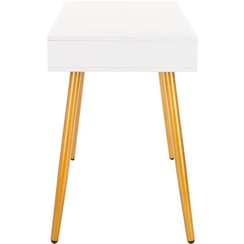 White and Gold Wood Writing Table with Drawer