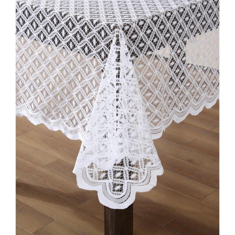 HLC.ME Alona Lace Fabric Table Cloth for Rectangle Tables, Wrinkle Resistant, Patterned Scalloped Tablecloth - Linen, 60 W x 84 L