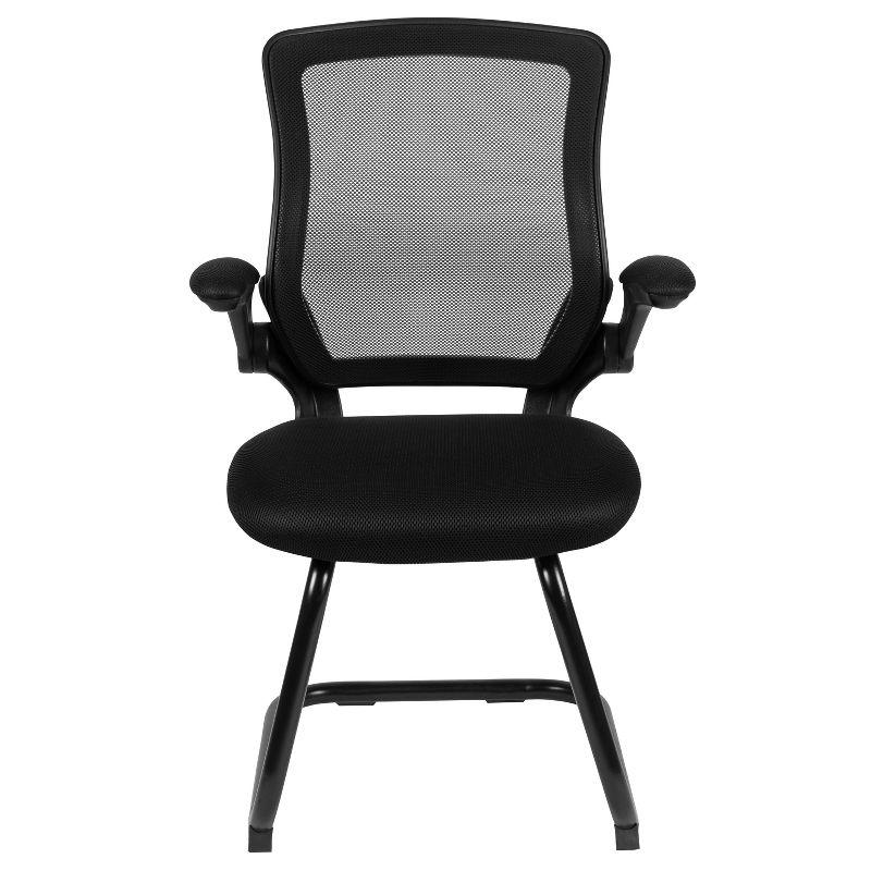 Flash Furniture Black Mesh Sled Base Side Reception Chair with Flip-Up Arms