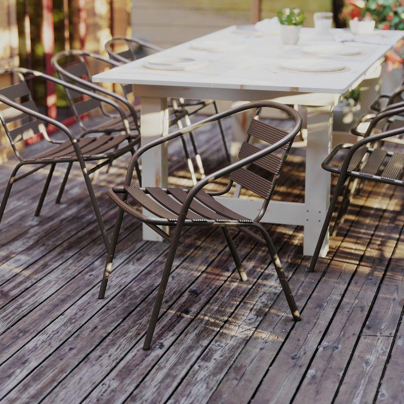 Bronze Metal Stackable Outdoor Dining Chair with Slats