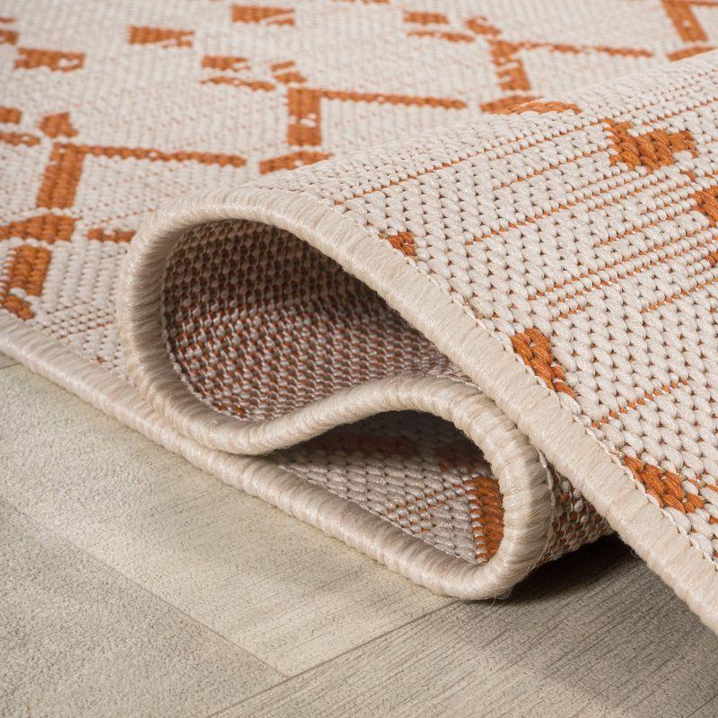 5' x 5' Ourika Moroccan Geometric Textured Weave Indoor/Outdoor Area Rug, Cream/Orange - JONATHAN Y