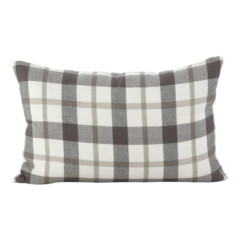 Plaid Down Filled Throw Pillow Gray - Saro Lifestyle