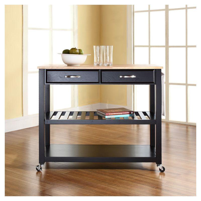 Natural Wood Top Kitchen Cart/Island with Optional Stool Storage - Black - Crosley: Solid Hardwood, Adjustable Shelf, Wheeled