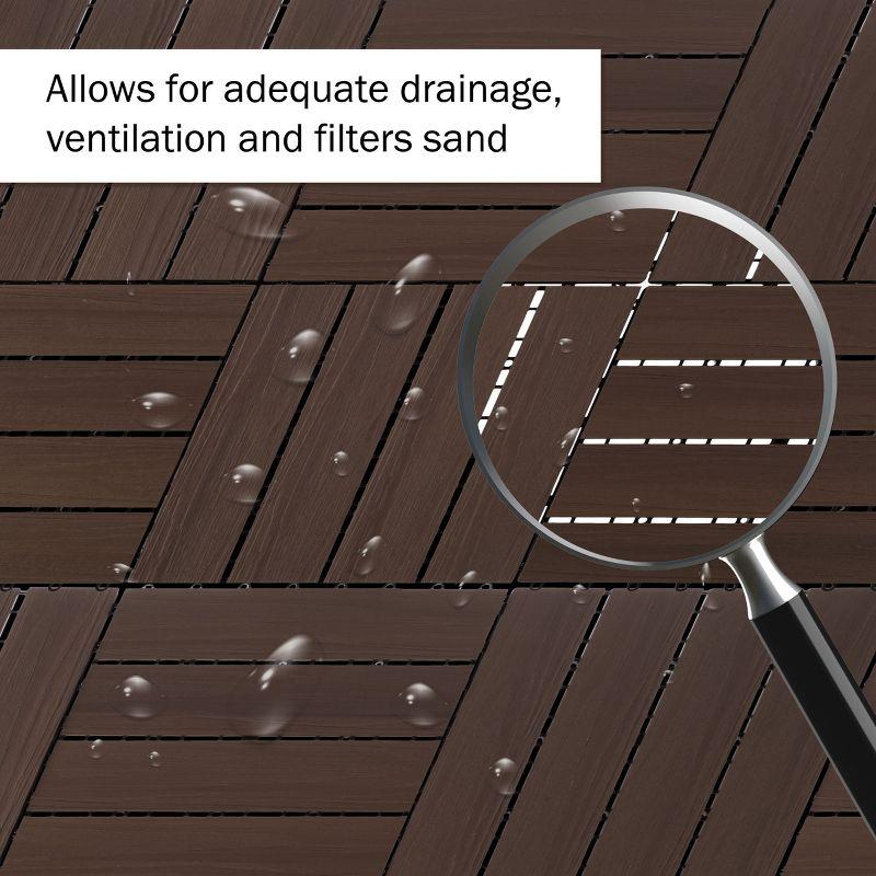 Deck Tiles - 6-Pack Wood Plastic Composite Interlocking Patio Tiles - 5.8SQFT Outdoor Flooring for Balcony, Porch, and Garage by Pure Garden