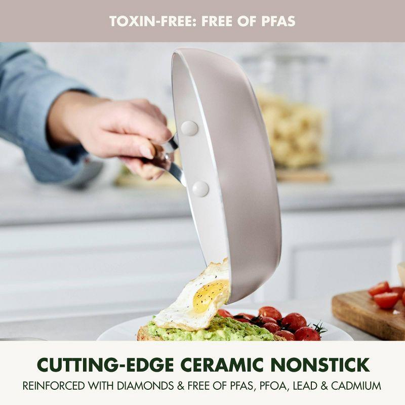 GreenPan Nova 2pk Aluminum Ceramic Nonstick Fry pan Set with Stainless Steel Handle Clay: Lifetime Warranty, Induction Safe