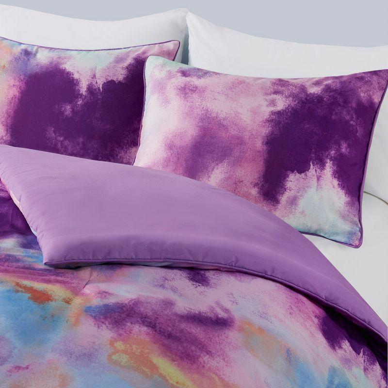 Cassiopeia Watercolor Tie Dye Printed Comforter Set with Throw Pillow