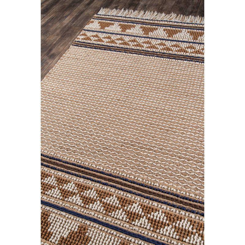 Ivory and Brown Geometric Braided Wool Cotton Rug 8' x 10'