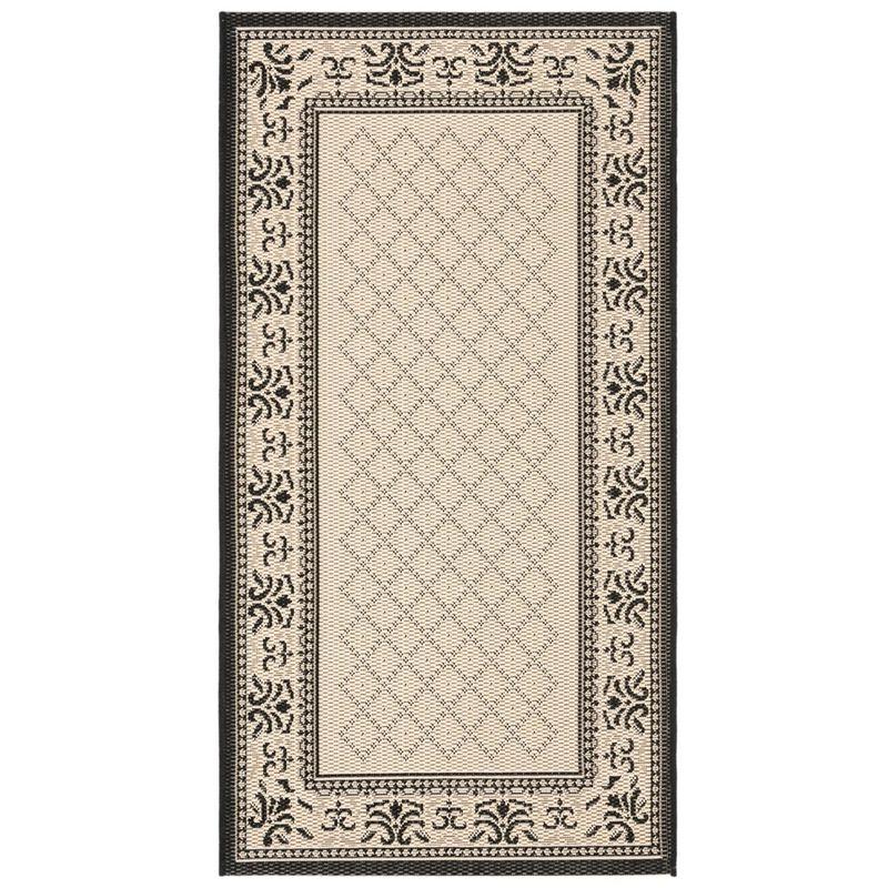 Sand and Black Synthetic Easy-Care Rectangular Area Rug, 4' x 5'7"