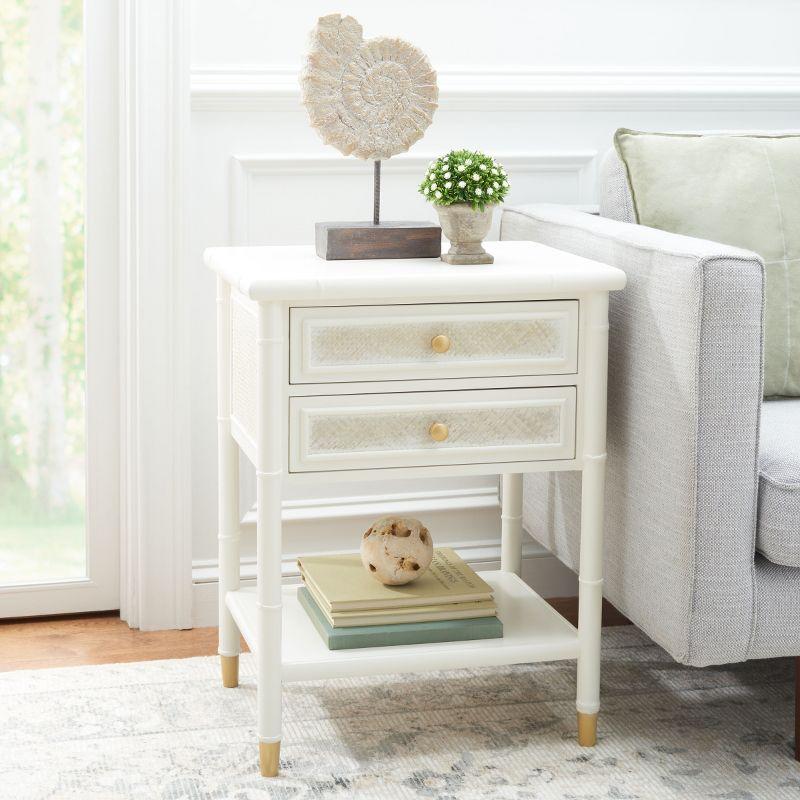 Ahab 2 Drawer 1 Shelf Accent Table - White/Gold - Safavieh