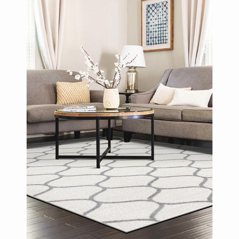 Ivory and Gray Trellis Synthetic Indoor Area Rug