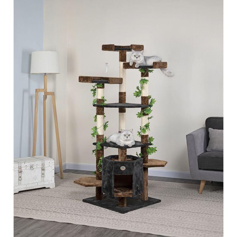 Go Pet Club 67" Forest Cat Tree with Leaves F2091 - Black/Brown