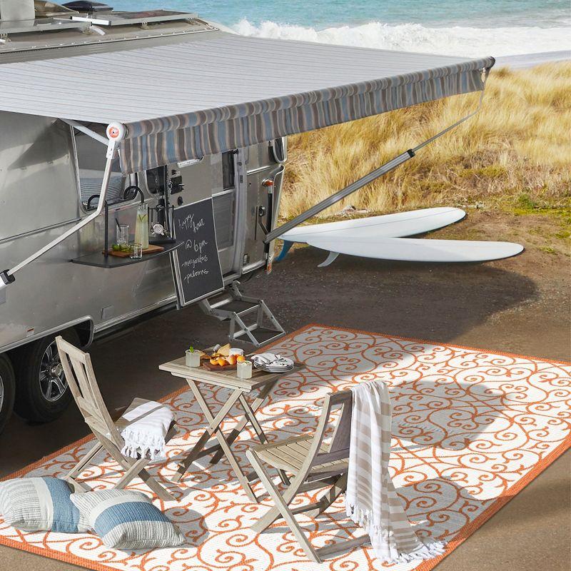4' x 6' Madrid Vintage Filigree Textured Weave Indoor/Outdoor Area Rug, Cream/Orange - JONATHAN Y