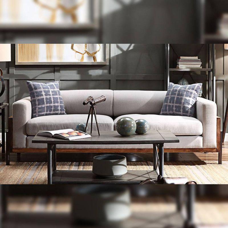 Pelton 91" Light Gray Linen Upholstered Sofa with Walnut Wood Frame