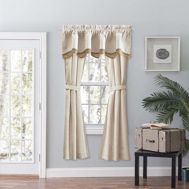 Ellis Curtain Plaza Classic Ticking Stripe Printed 3" Rod Pocket Tailored Panel Pair with Tiebacks Tan