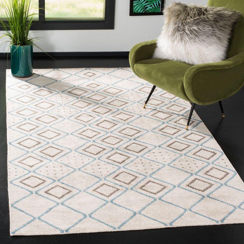 Hand-Knotted Coastal Blue Wool & Viscose Rectangular Area Rug