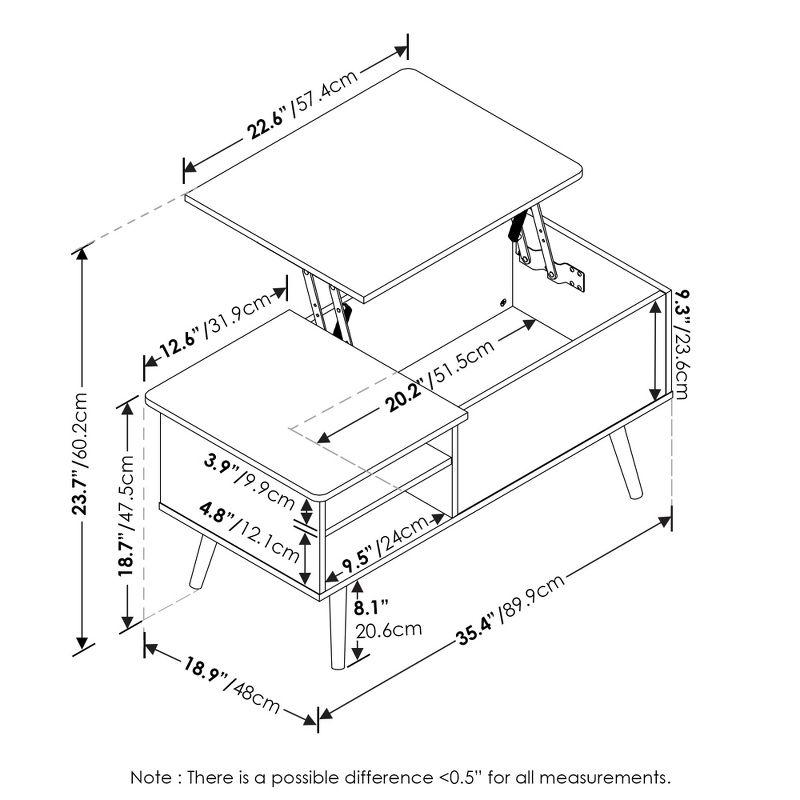 Furinno 35.2" Lift Top Coffee Table Multifunctional Accent Table w/Hidden Compartment and Side Open Storage Shelf Living Room Furniture,Americano