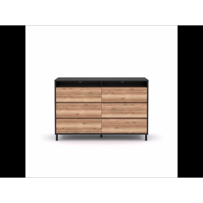 Raven Oak and Timber 6-Drawer Modern Dresser with Metal Accents