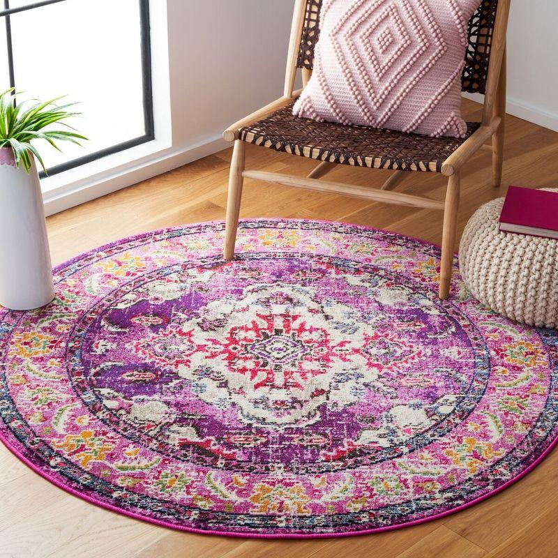 Monaco MNC243 Power Loomed Indoor Area Rug - Violet/Fuchsia - 5' Round - Safavieh