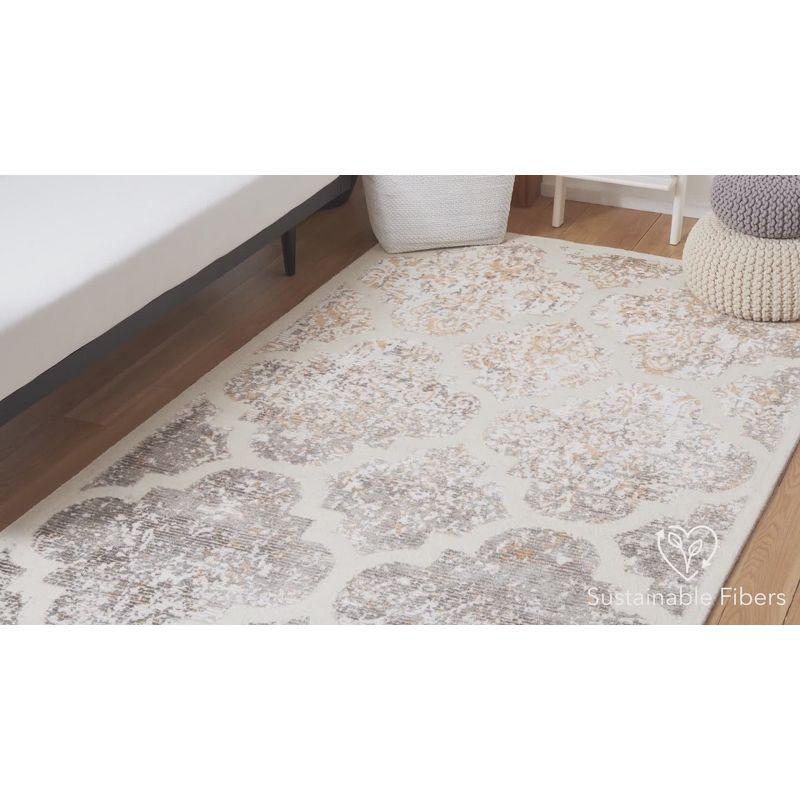 Ivory and Gold Handmade Wool and Viscose Runner Rug