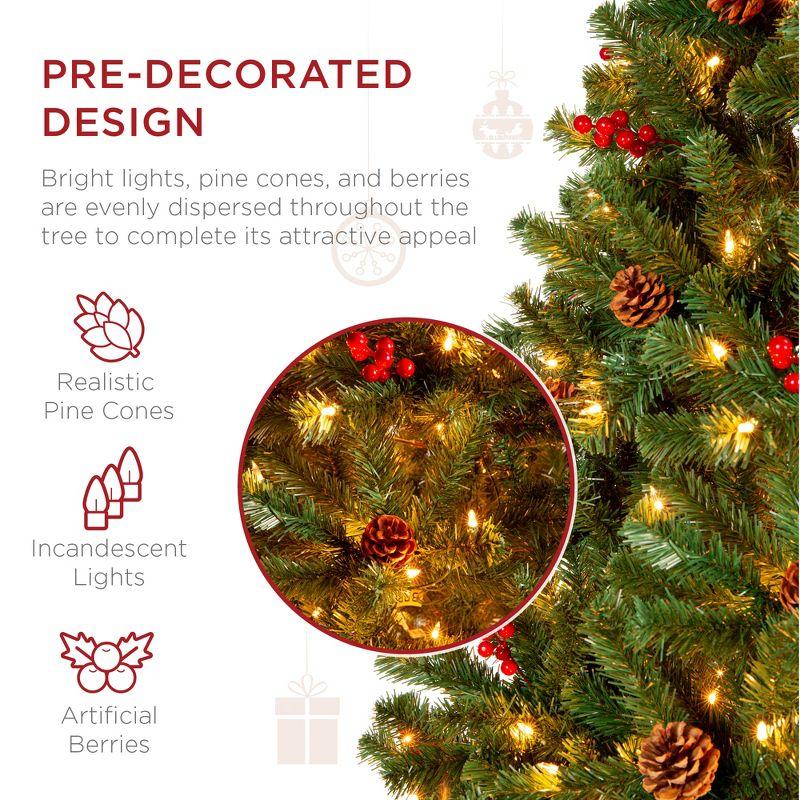 Best Choice Products Pre-Lit Pre-Decorated Holiday Spruce Christmas Tree w/ Tips, Lights, Metal Base