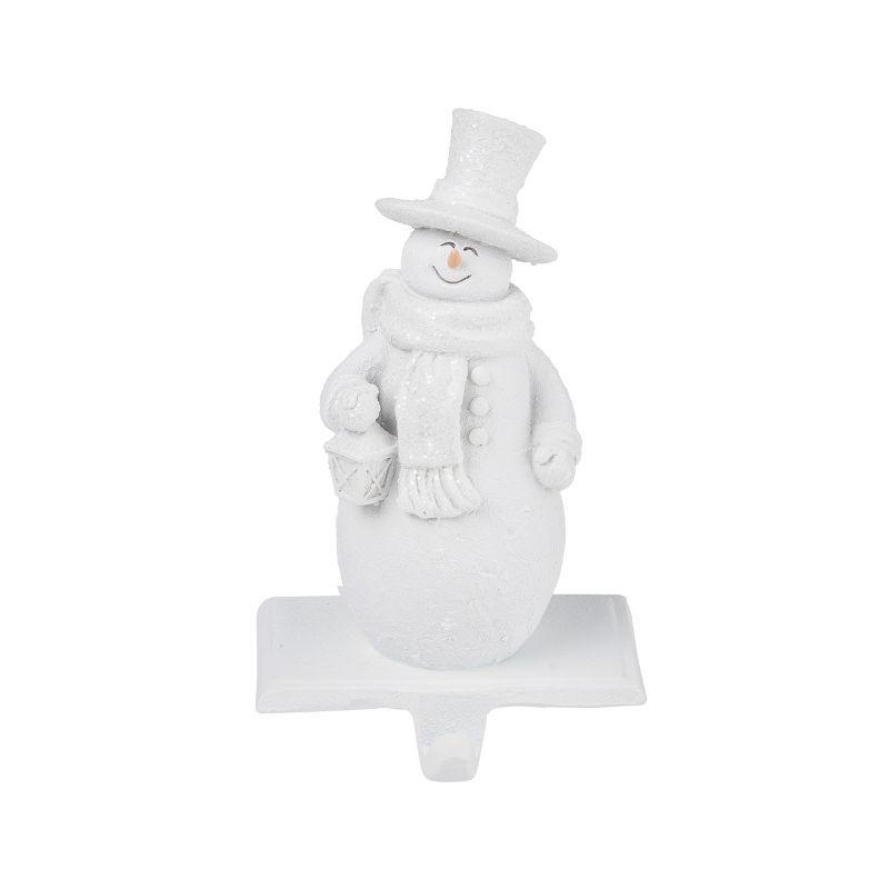 White Resin Snowman with Lantern Stocking Holder