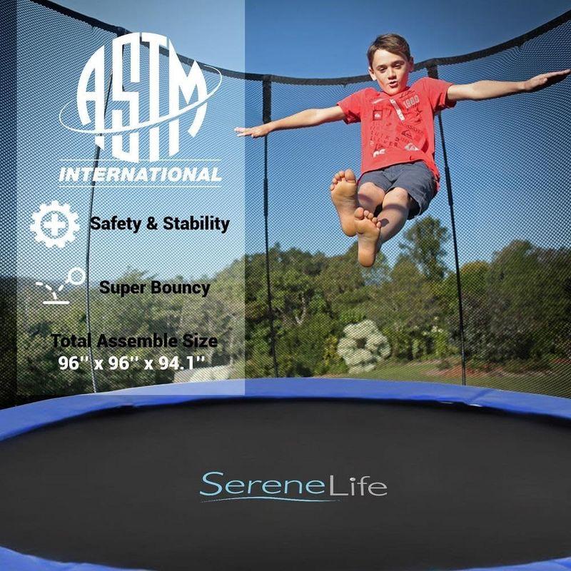 SereneLife 8ft Blue Round Trampoline with Safety Enclosure