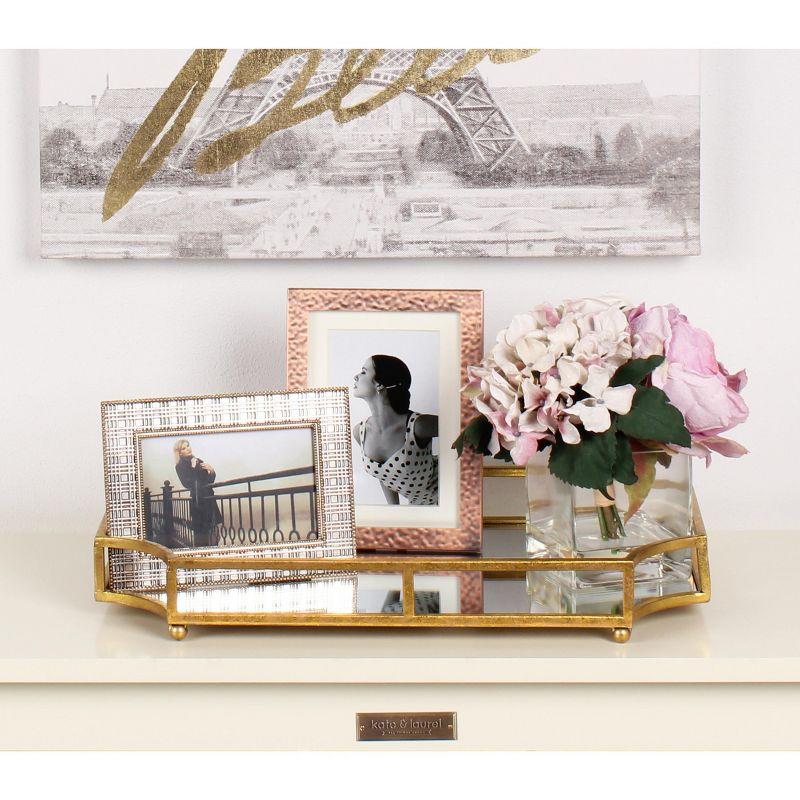 Gold Mirrored Glass Rectangular Decorative Tray with Metal Feet